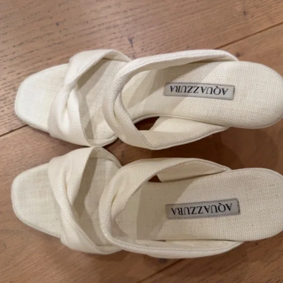 Aquazzura White Raffia Twist Sandals EU 37 Bridal Wedding Heel 75mm - Picture 5 of 7